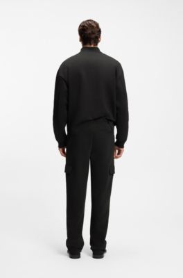 Pantalones de ch&aacute;ndal en mezcla de algod&oacute;n con cinta con motivos geom&eacute;tricos, Negro