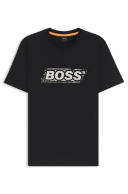 Camiseta de punto de algod&oacute;n con logo de dise&ntilde;o, Negro