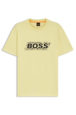 Camiseta de punto de algod&oacute;n con logo de dise&ntilde;o, Amarillo claro