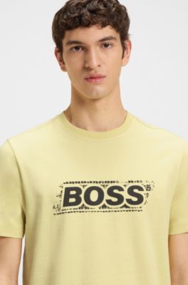 Camiseta de punto de algod&oacute;n con logo de dise&ntilde;o, Amarillo claro