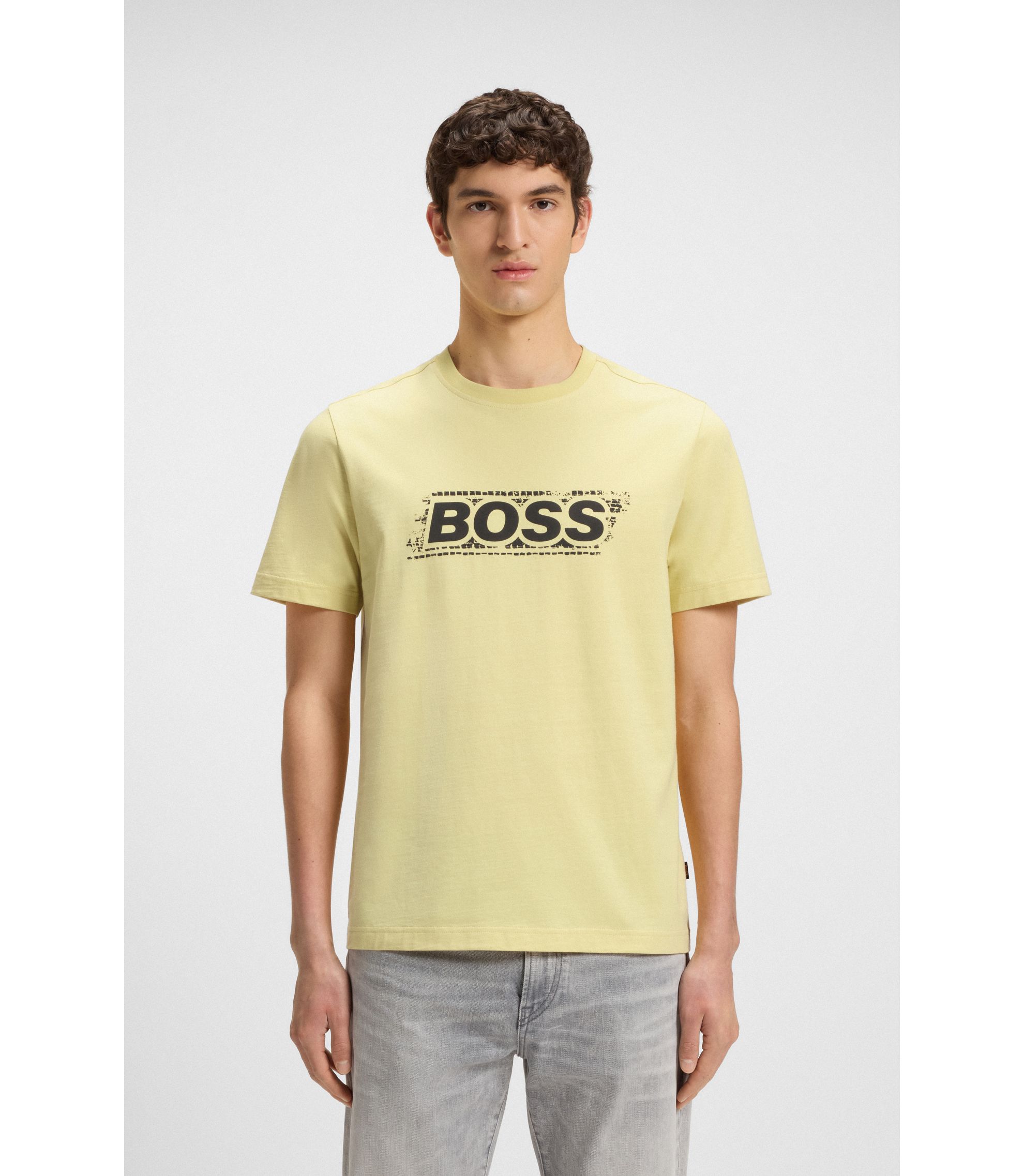 BOSS - Cotton T-shirt with logo artwork - Light Yellow
