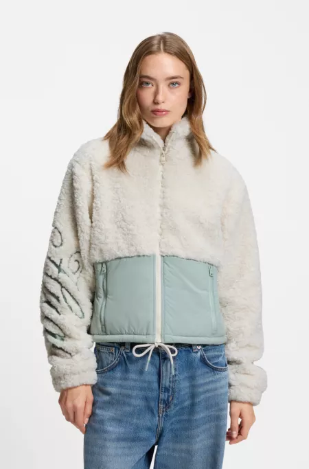 Teddy jacket with embroidered logo and colour-blocking