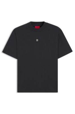 Camiseta de algod&oacute;n interlock con cinta geom&eacute;trica, Negro