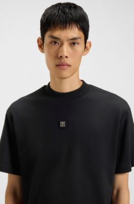 Camiseta de algod&oacute;n interlock con cinta geom&eacute;trica, Negro