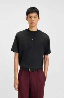 Camiseta de algod&oacute;n interlock con cinta geom&eacute;trica, Negro