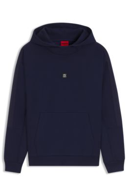 Geometric-tape hoodie in a cotton blend, Dark Blue