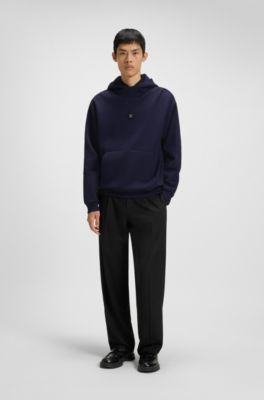 Geometric-tape hoodie in a cotton blend, Dark Blue