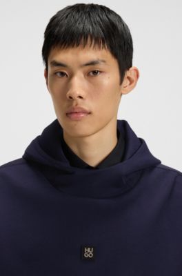 Geometric-tape hoodie in a cotton blend, Dark Blue