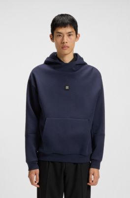 Geometric-tape hoodie in a cotton blend, Dark Blue