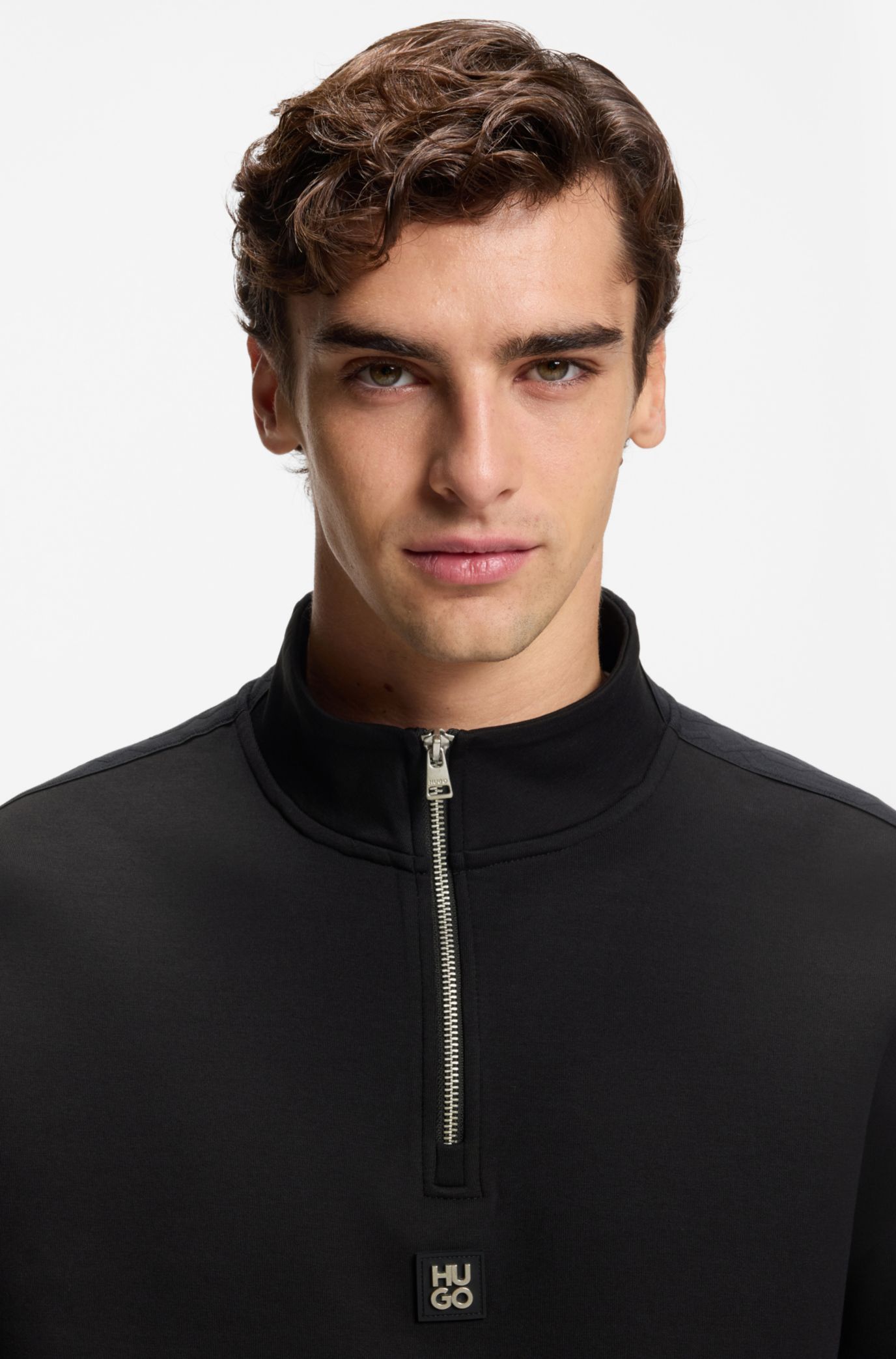 HUGO - Geometric-tape sweatshirt in a cotton blend - Black