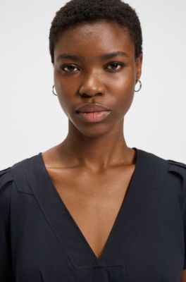 Robe en coton m&eacute;lang&eacute; avec ceinture &agrave; boucle, Bleu fonc&eacute;