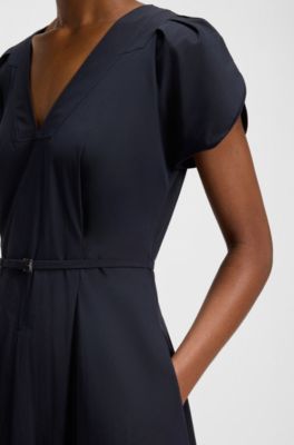 Buckled-belt dress in a cotton blend, Dark Blue