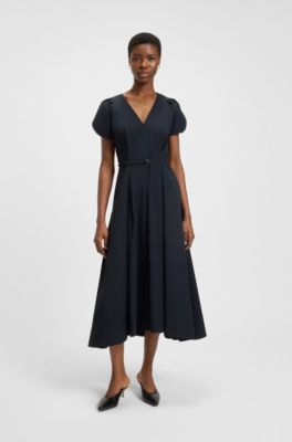 Robe en coton m&eacute;lang&eacute; avec ceinture &agrave; boucle, Bleu fonc&eacute;