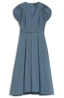 Buckled-belt dress in a cotton blend, Light Blue