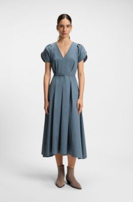 Buckled-belt dress in a cotton blend, Light Blue