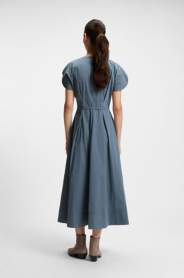 Robe en coton m&eacute;lang&eacute; avec ceinture &agrave; boucle, bleu clair