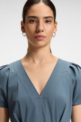 Buckled-belt dress in a cotton blend, Light Blue