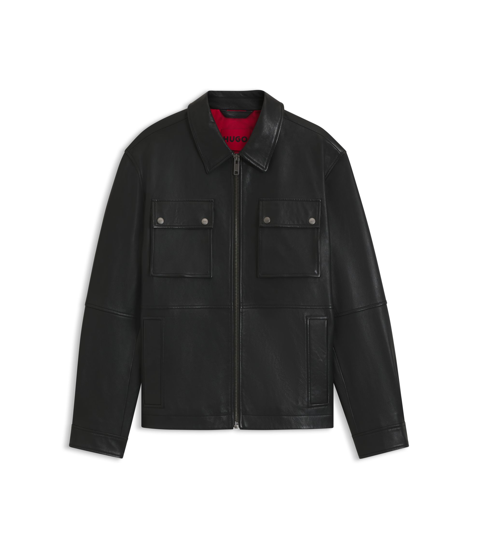 HUGO - Leather field jacket in a regular fit - Black