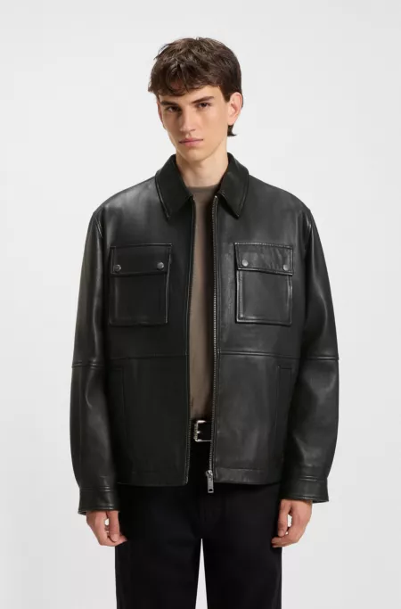 Leather field jacket in a regular fit