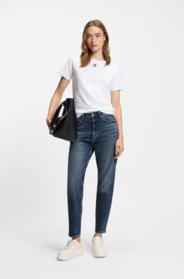 Blue mom-fit jeans in comfort-stretch denim, Blue