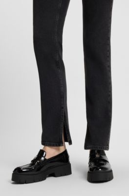 Jeans slim fit de cintura alta en denim el&aacute;stico gris, Gris oscuro