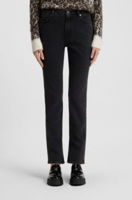 Jeans slim fit de cintura alta en denim el&aacute;stico gris, Gris oscuro