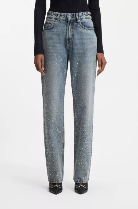 Straight-leg jeans with rhinestone embellishments