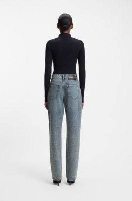 Jean Straight orn&eacute; de strass, Bleu