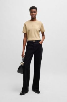 Interlock-cotton T-shirt with Double B monogram, Beige