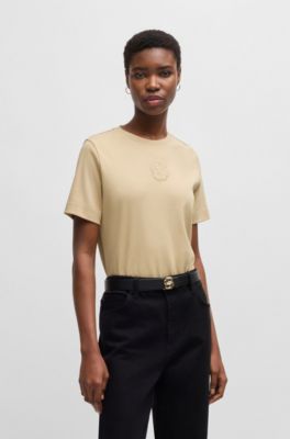 Interlock-cotton T-shirt with Double B monogram, Beige