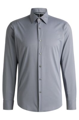 Camisa regular fit de tejido el&aacute;stico con estructura, Azul oscuro