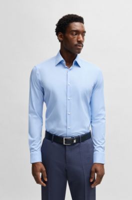 Camisa regular fit de tejido el&aacute;stico con estructura, Celeste