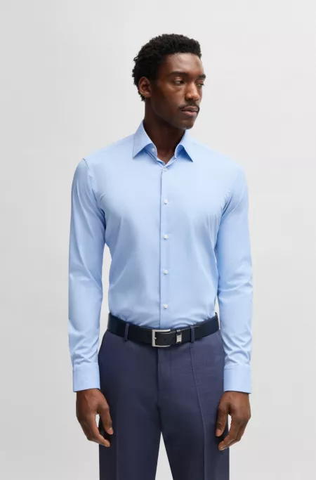 Regular-fit shirt in structured stretch fabric