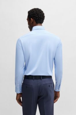 Regular-fit shirt in structured stretch fabric, Light Blue