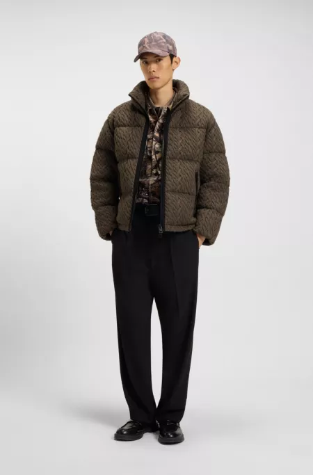 Puffer jacket with cable-knit structure