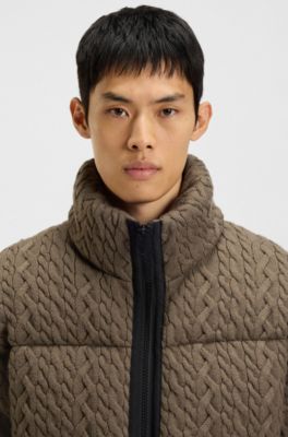 Chaqueta acolchada con estructura de punto trenzado, Gris