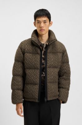 Chaqueta acolchada con estructura de punto trenzado, Gris