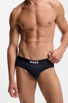 Three-pack of logo-waistband briefs in stretch cotton, Patterned