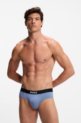 Three-pack of logo-waistband briefs in stretch cotton, Patterned