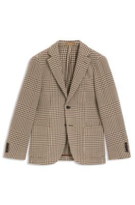 Blazer slim fit de lana virgen a cuadros, Marr&oacute;n