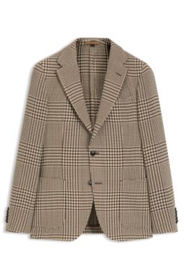 Blazer slim fit de lana virgen a cuadros, Marr&oacute;n