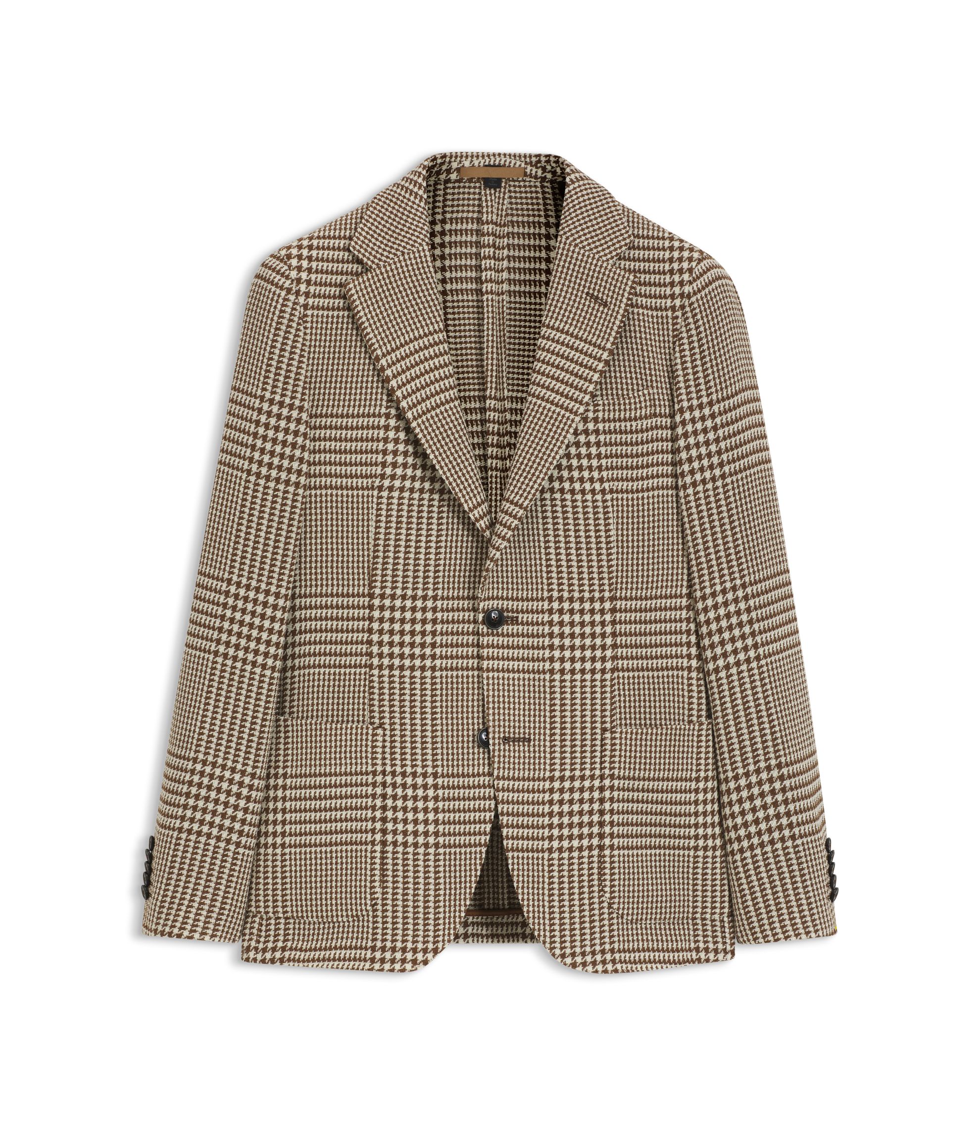 BOSS - Checked slim-fit jacket in virgin wool - Brown