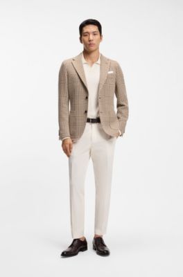 Blazer slim fit de lana virgen a cuadros, Marr&oacute;n