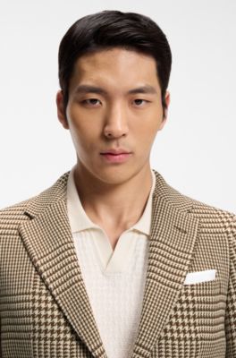 Checked slim-fit jacket in virgin wool, Brown