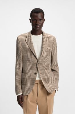 Blazer slim fit de lana virgen a cuadros, Marr&oacute;n