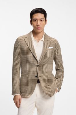 Blazer slim fit de lana virgen a cuadros, Marr&oacute;n