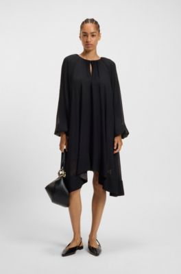 Vestido relaxed fit de dos capas en chif&oacute;n de seda, Azul oscuro