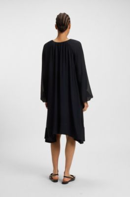 Vestido relaxed fit de dos capas en chif&oacute;n de seda, Azul oscuro