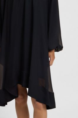 Vestido relaxed fit de dos capas en chif&oacute;n de seda, Azul oscuro