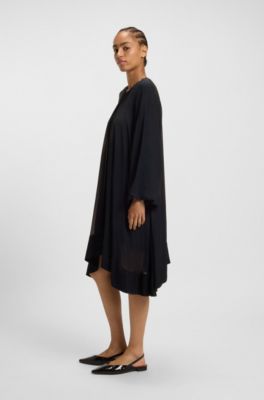 Vestido relaxed fit de dos capas en chif&oacute;n de seda, Azul oscuro